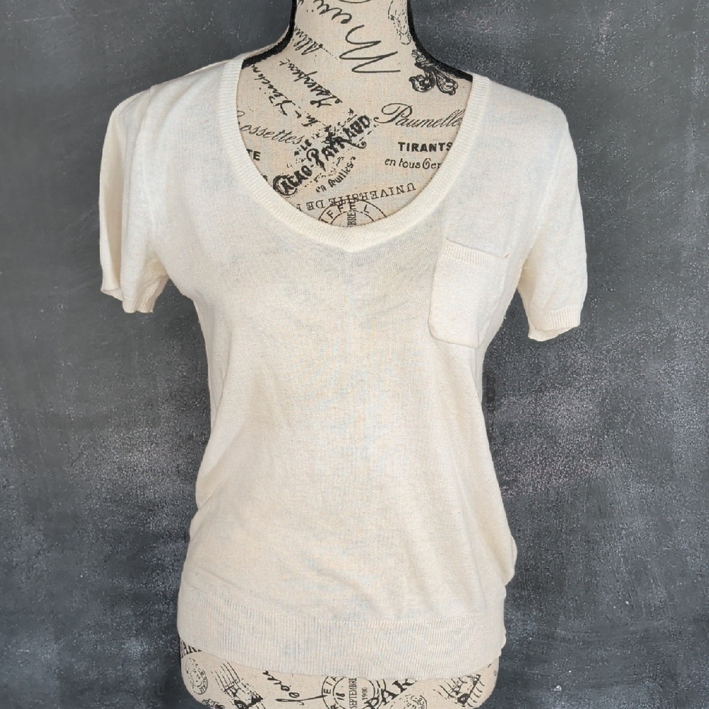 Chic Cream V-Neck Short Sleeve Knit Top